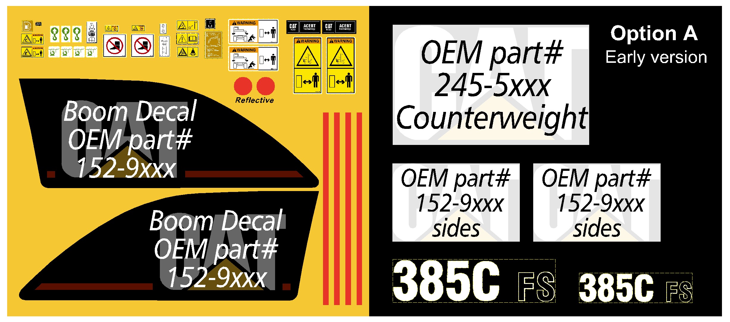 Cat Excavator 385C FS Decal Packages