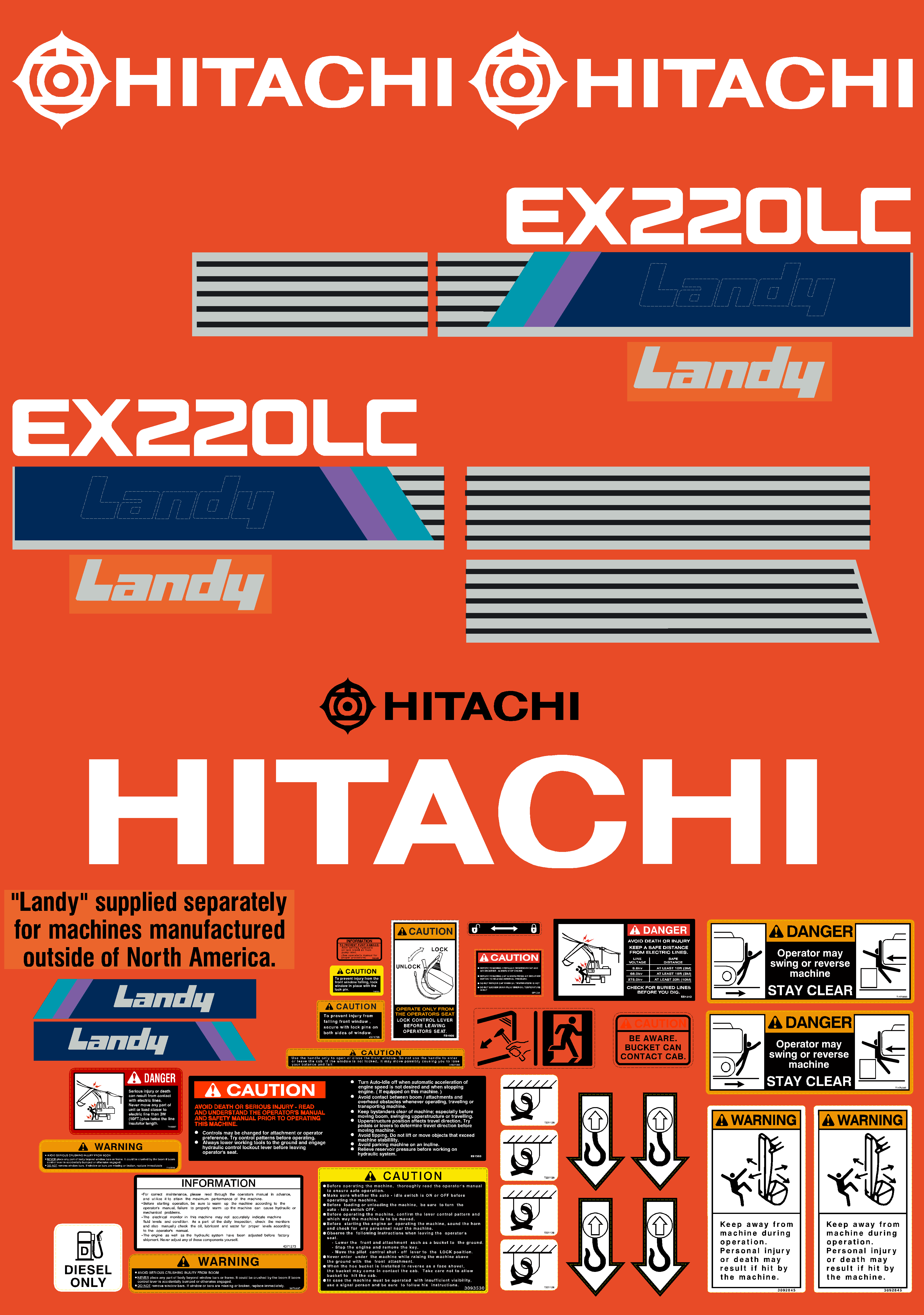 Hitachi Excavators EX220LC-1 Decal Packages