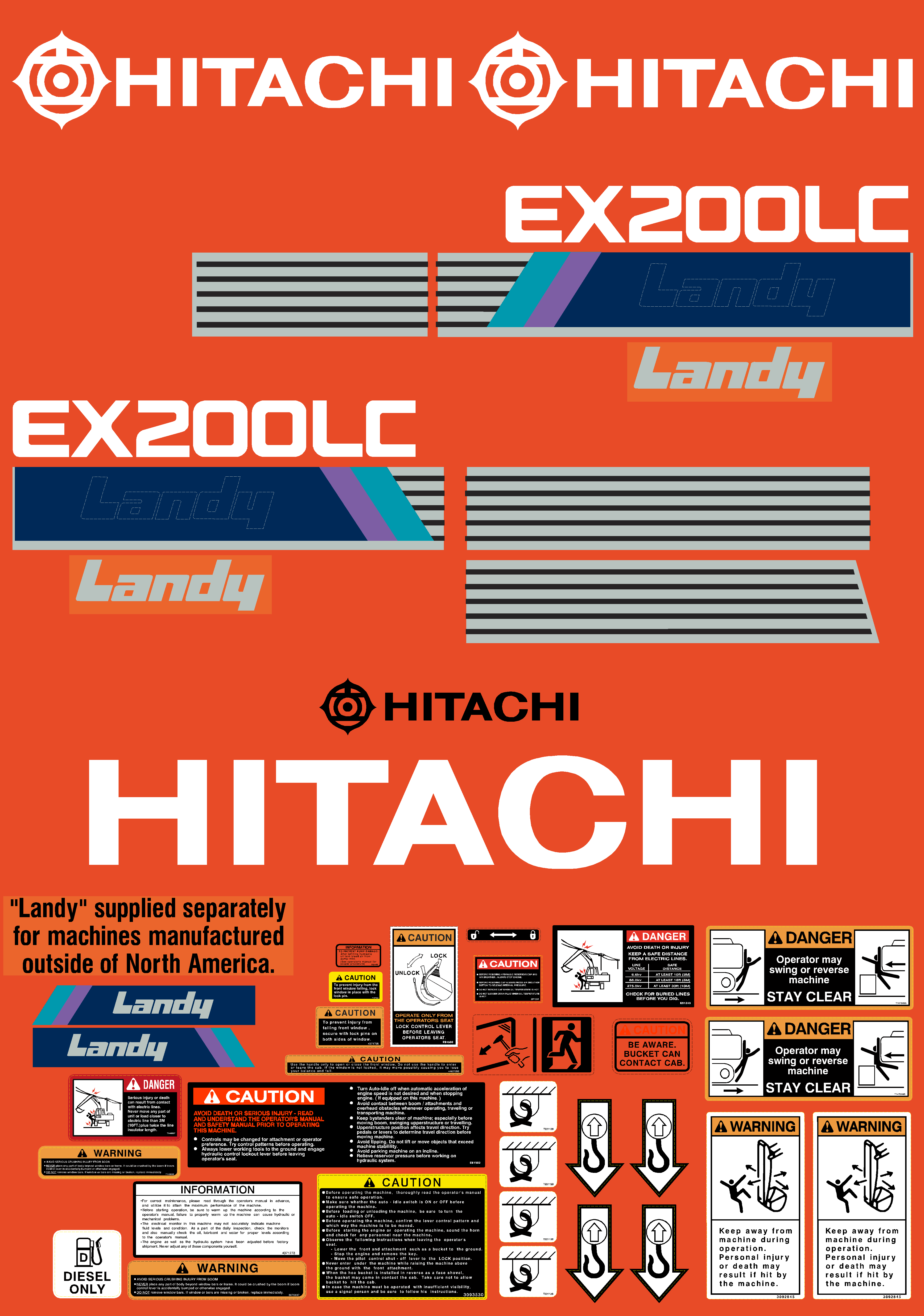 Hitachi Excavators EX200LC-1 Decal Packages