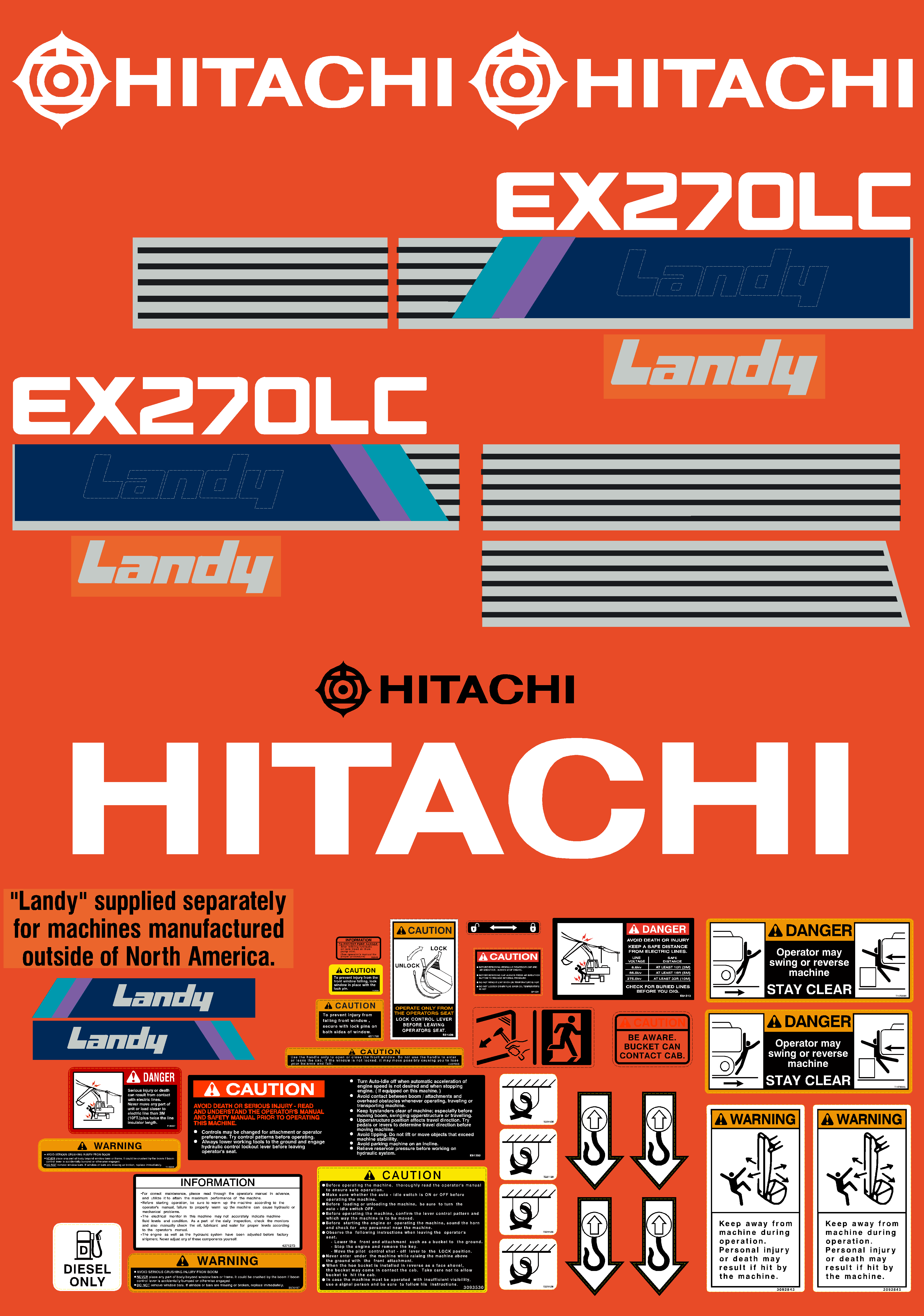 Hitachi Excavators EX270LC-1 Decal Packages