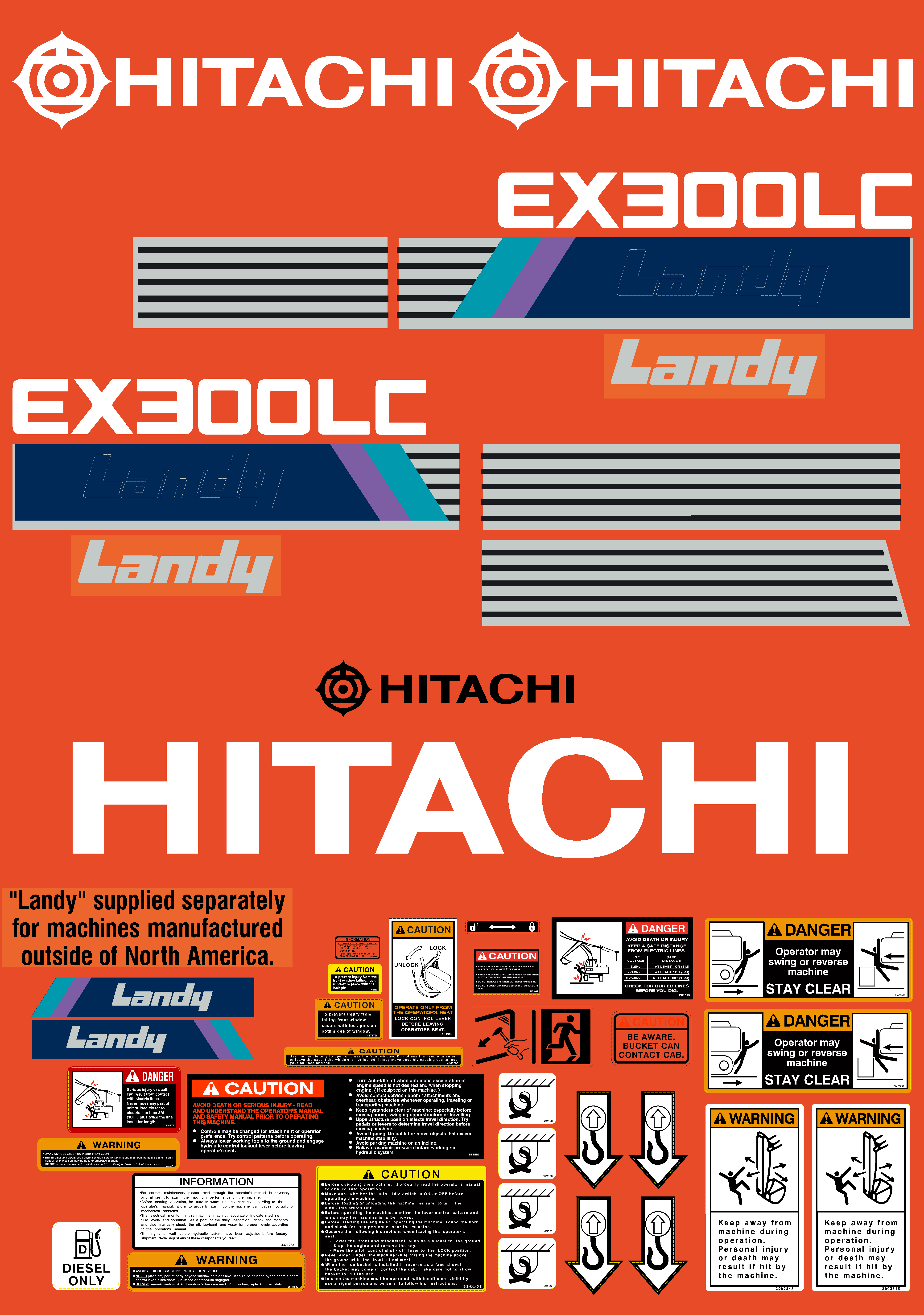 Hitachi Excavators EX300LC-1 Decal Packages