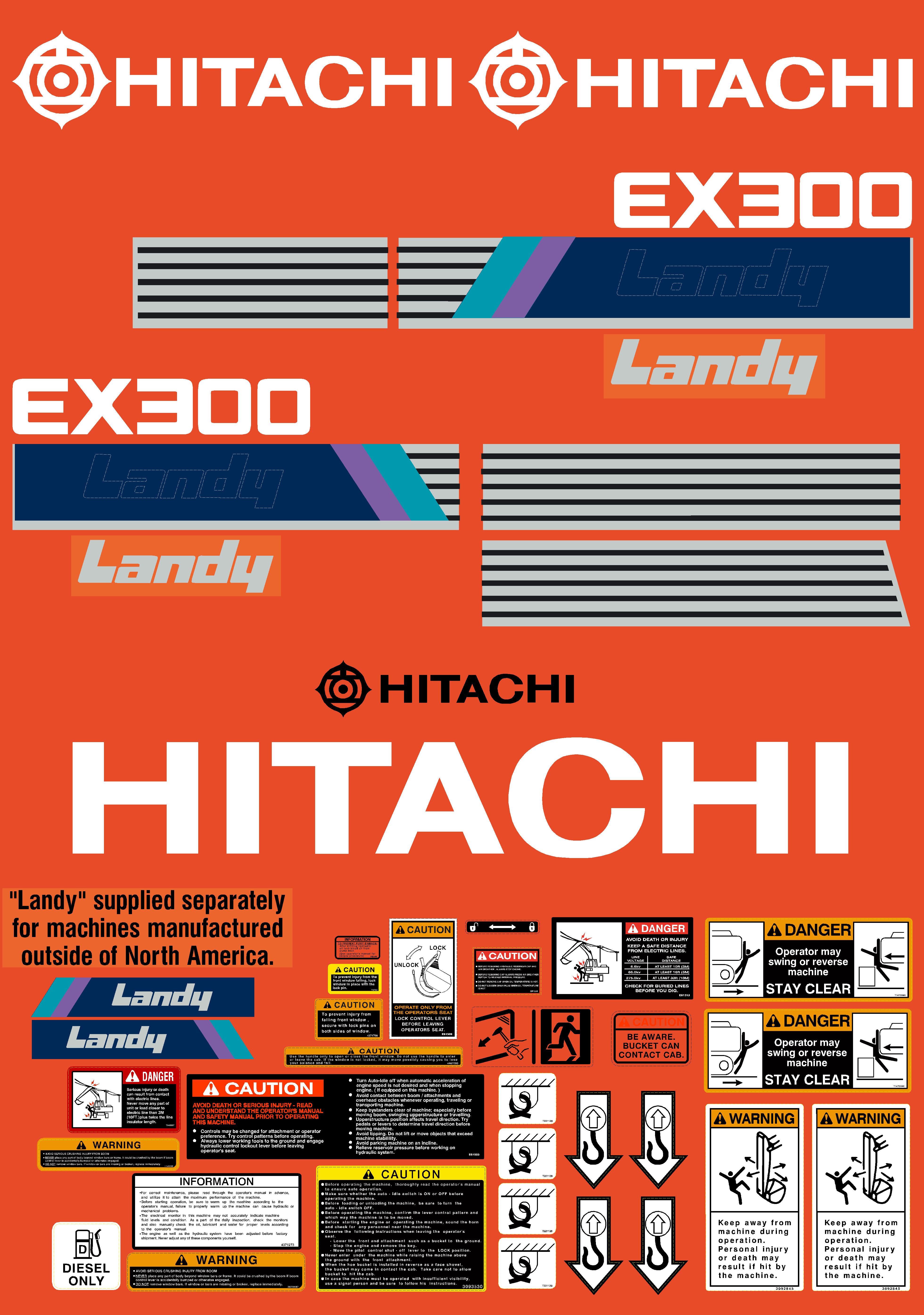 Hitachi Excavators EX300-1 Decal Packages