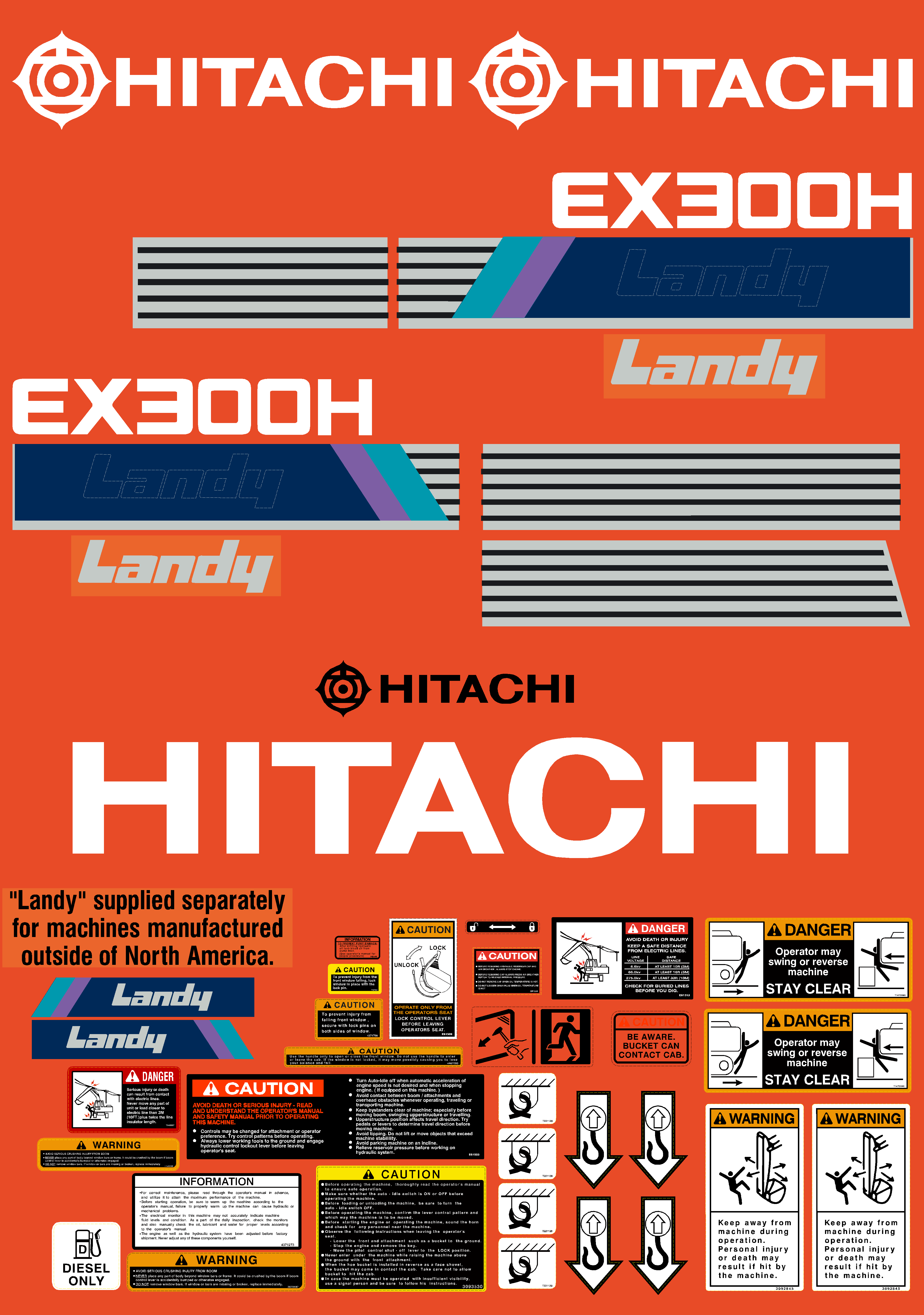 Hitachi Excavators EX300H-1 Decal Packages