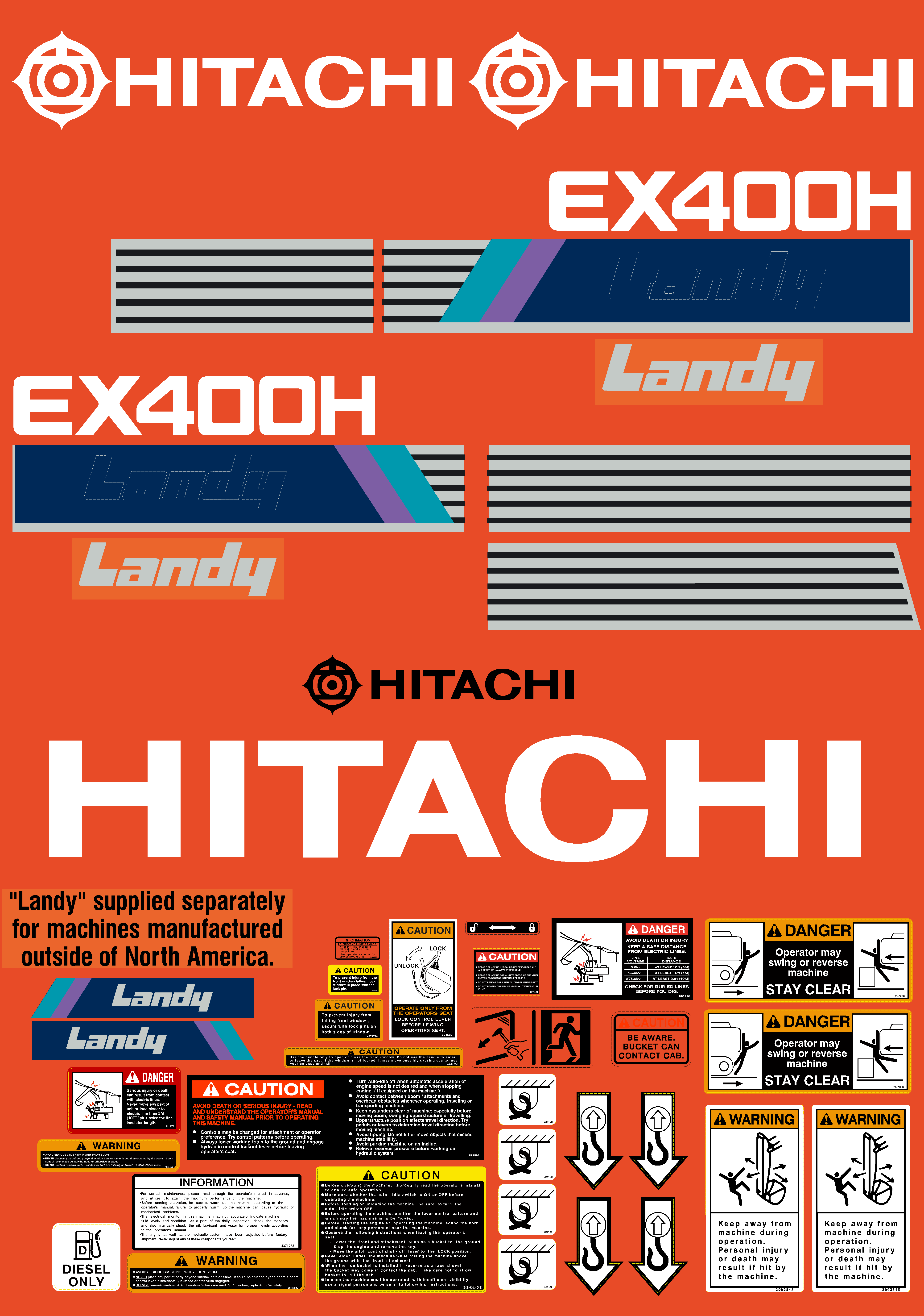 Hitachi Excavators EX400H-1 Decal Packages