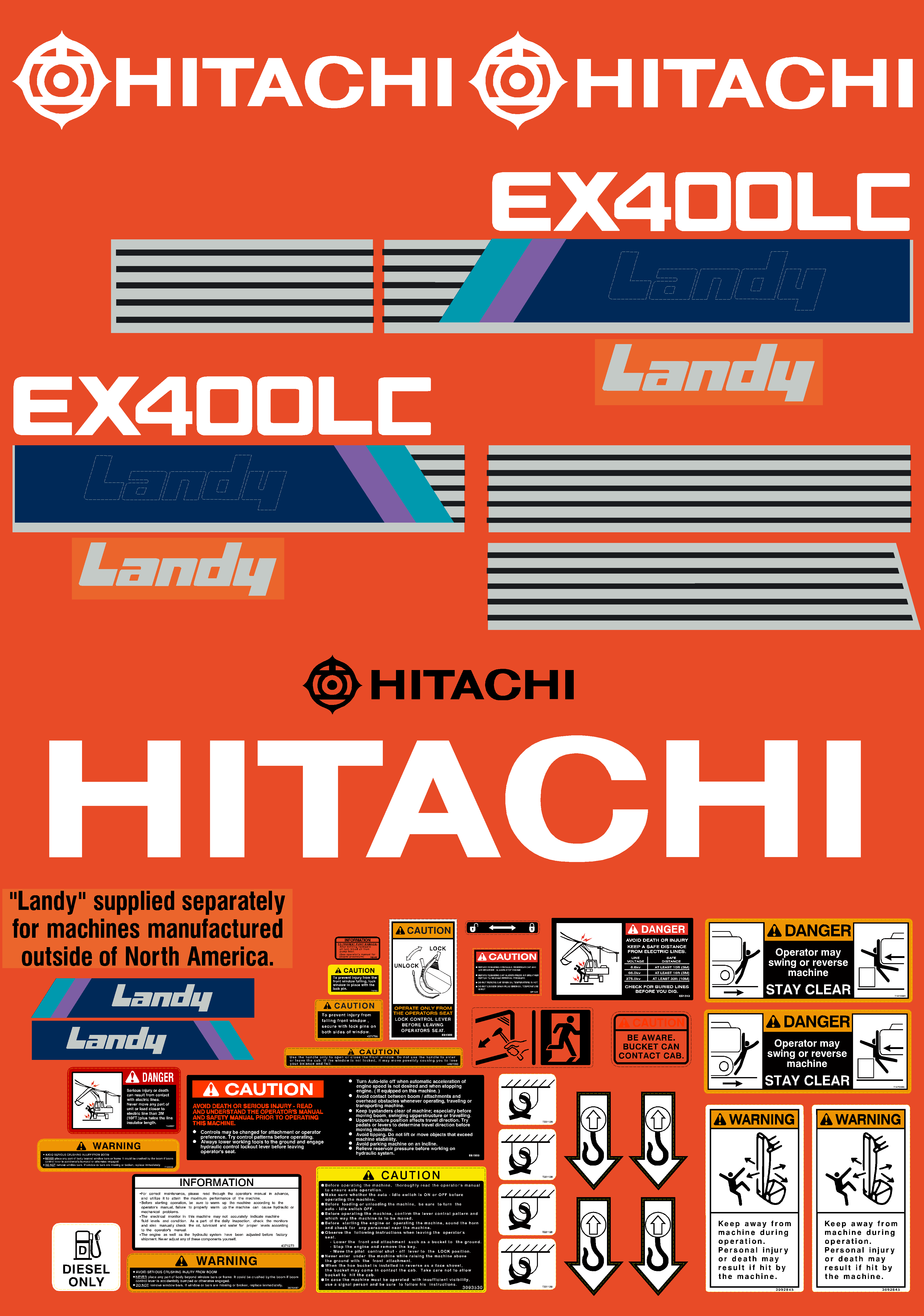 Hitachi Excavators EX400LC-1 Decal Packages