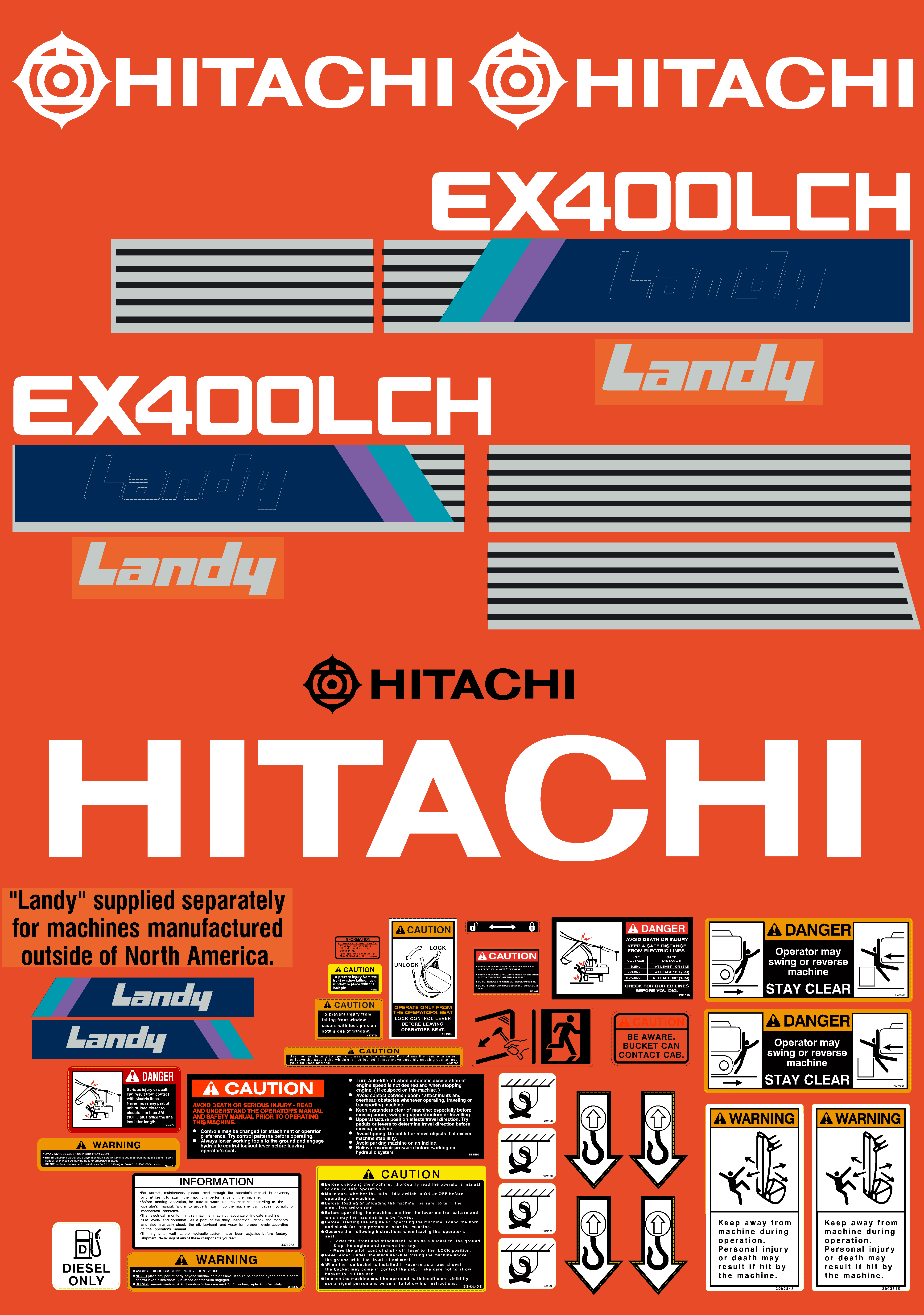 Hitachi Excavators EX400LCH-1 Decal Packages
