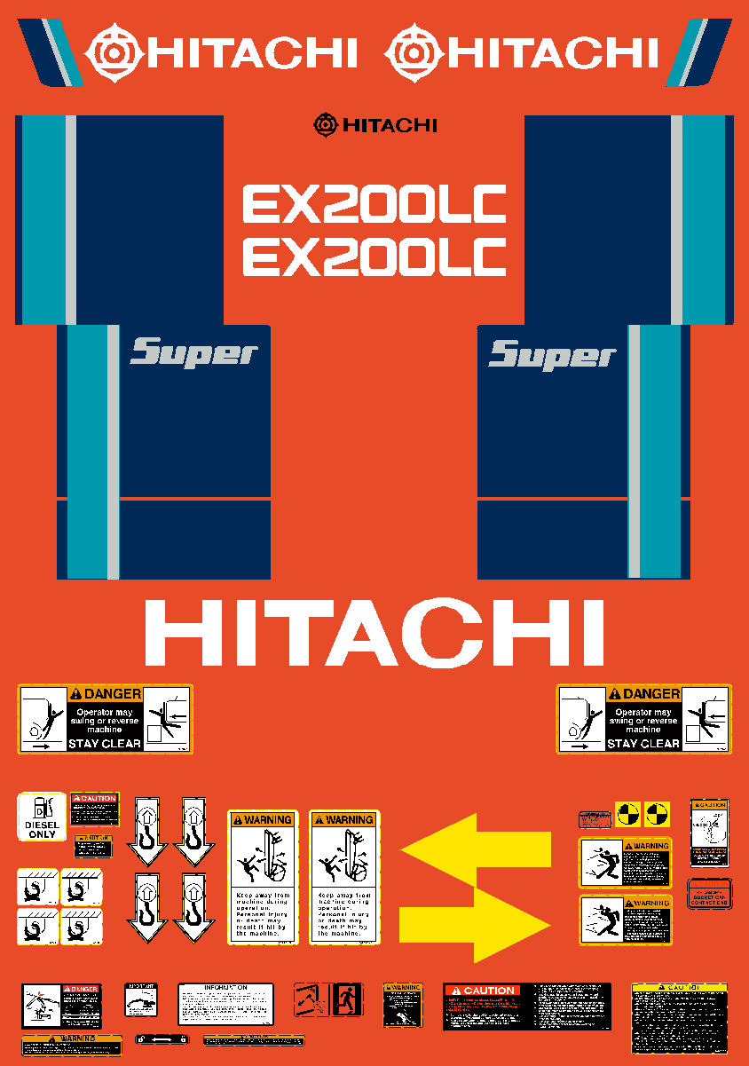 Hitachi Excavators EX200LC-2 Decal Packages