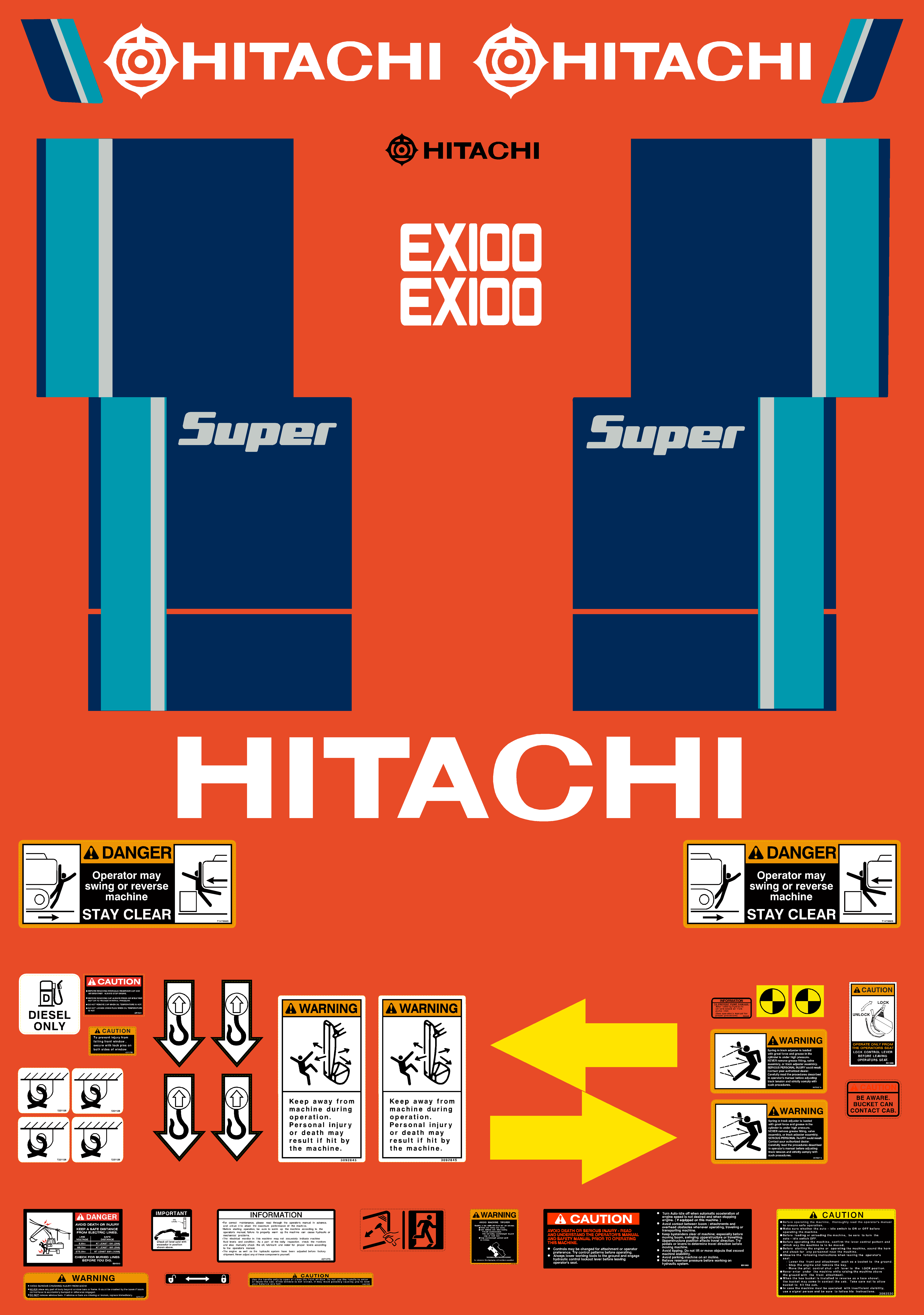 Hitachi Excavators EX100-2 Decal Packages