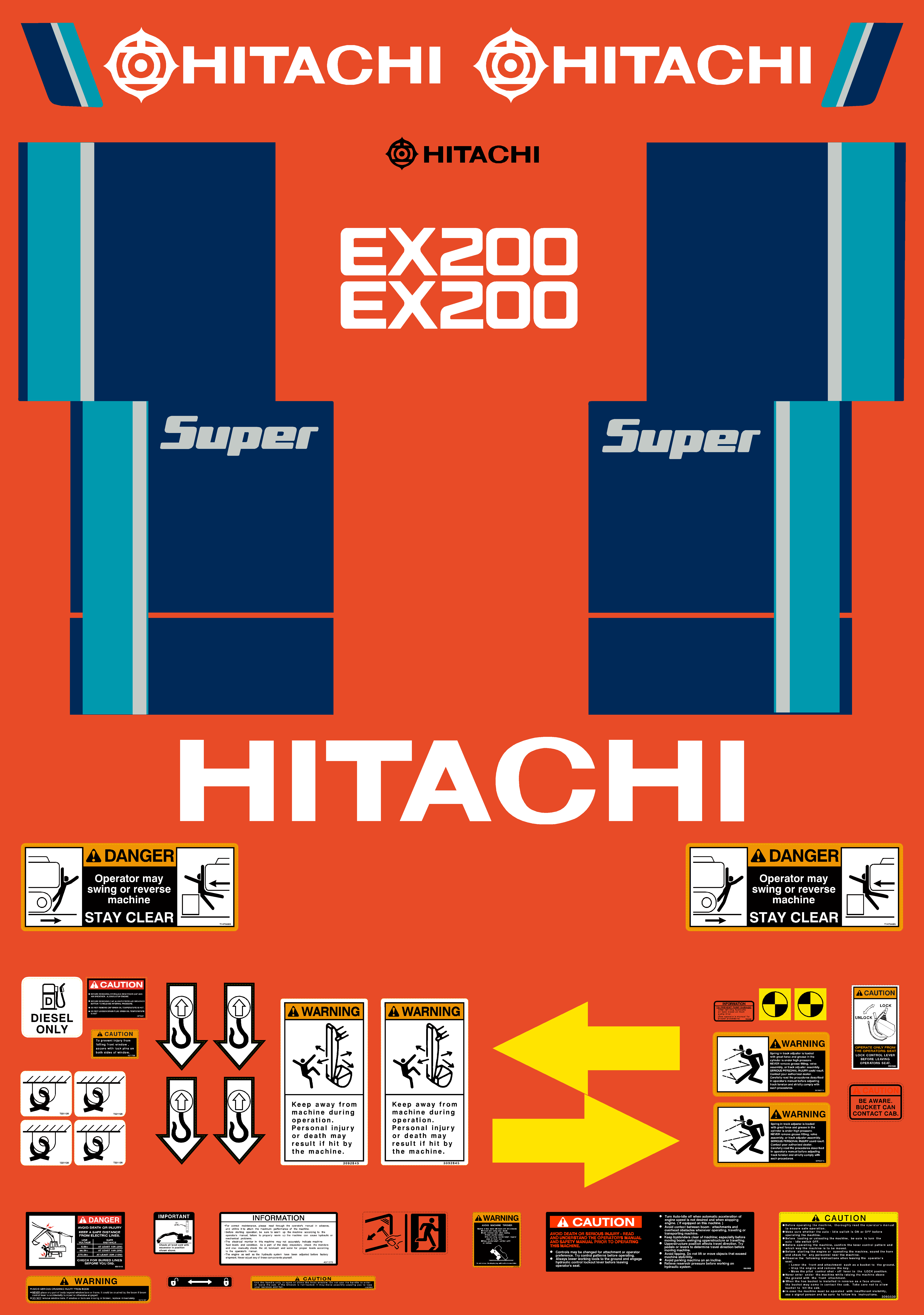 Hitachi Excavators EX200-2 Decal Packages