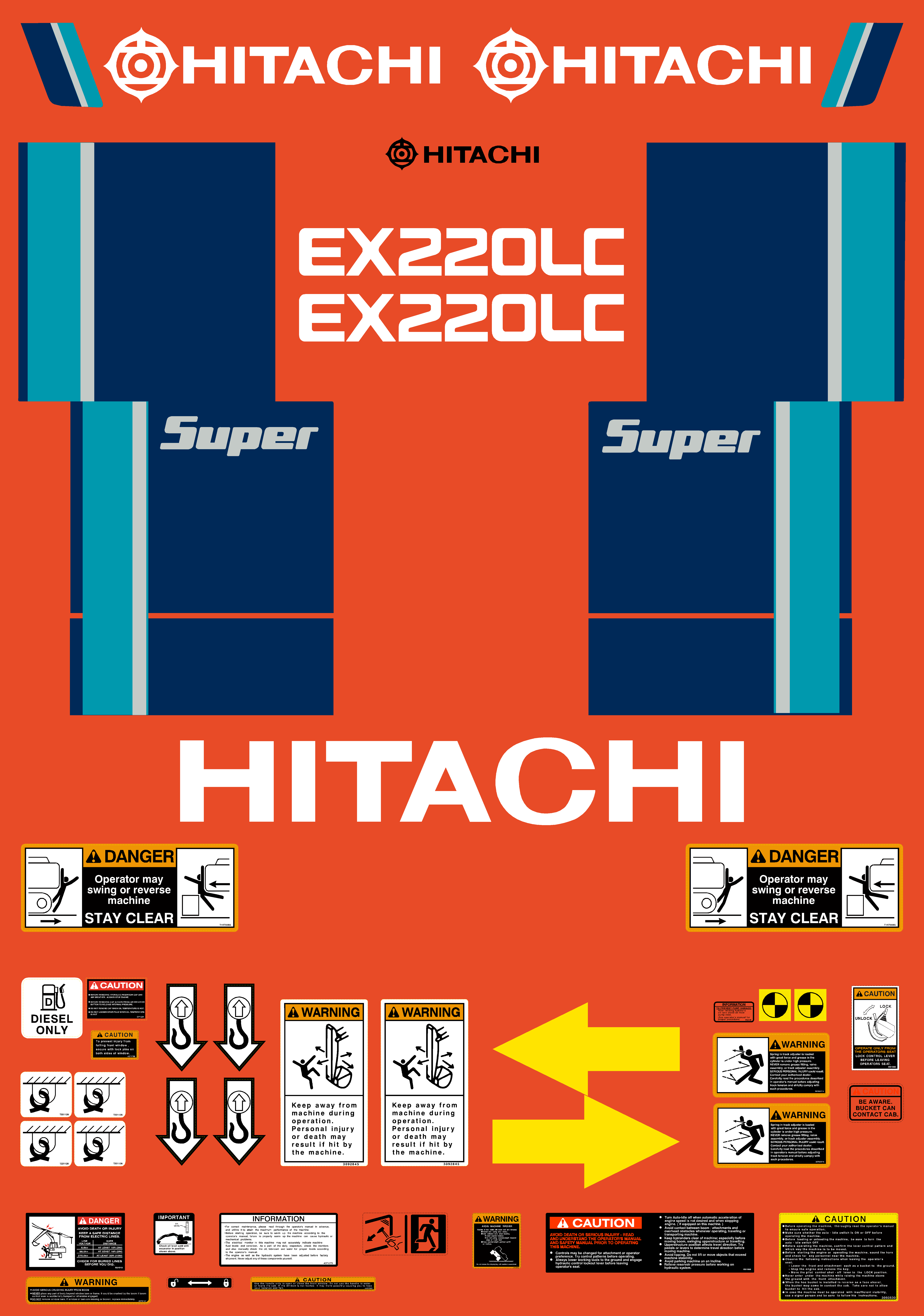 Hitachi Excavators EX220LC-2 Decal Packages