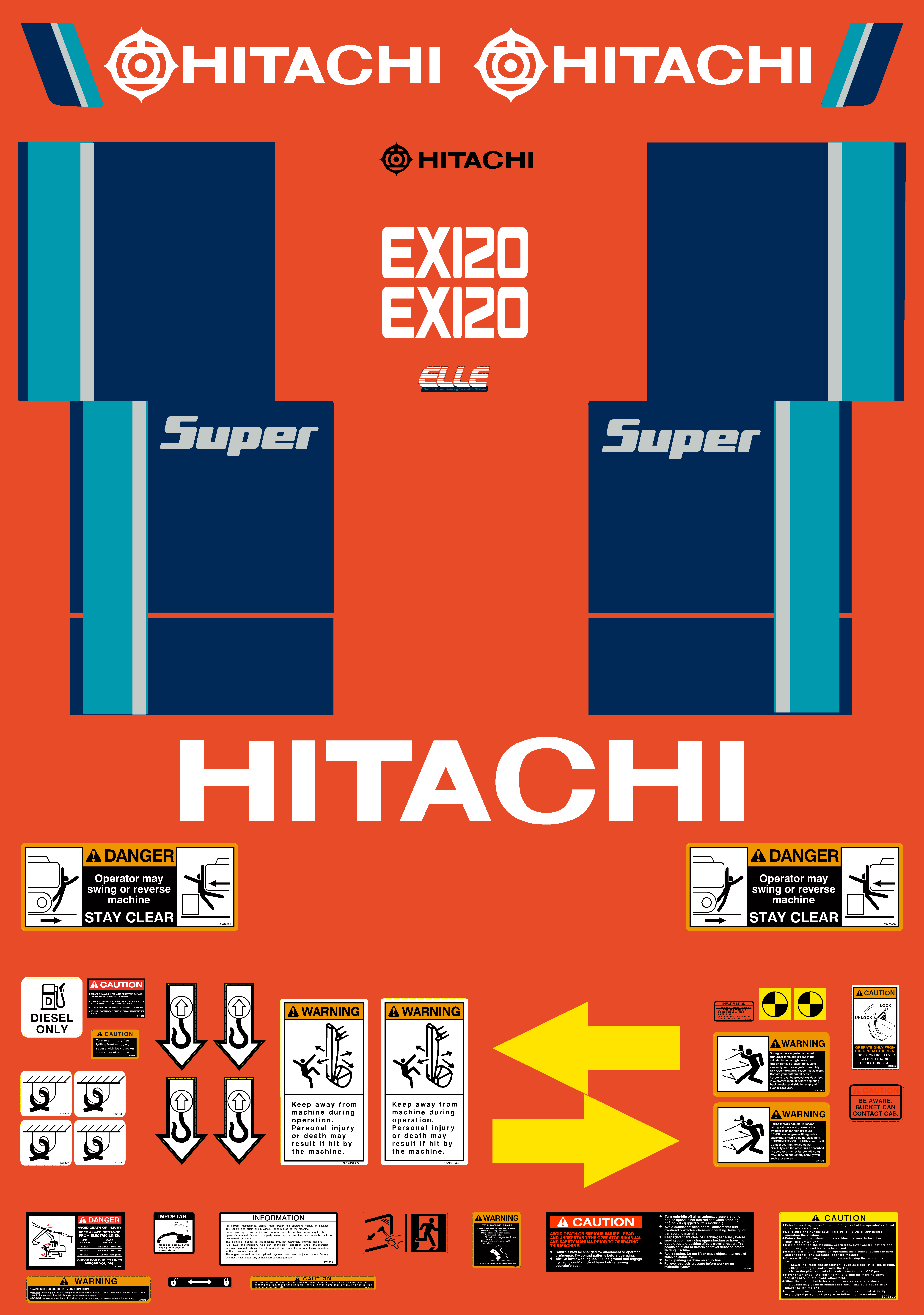 Hitachi Excavators EX120-2 Decal Packages