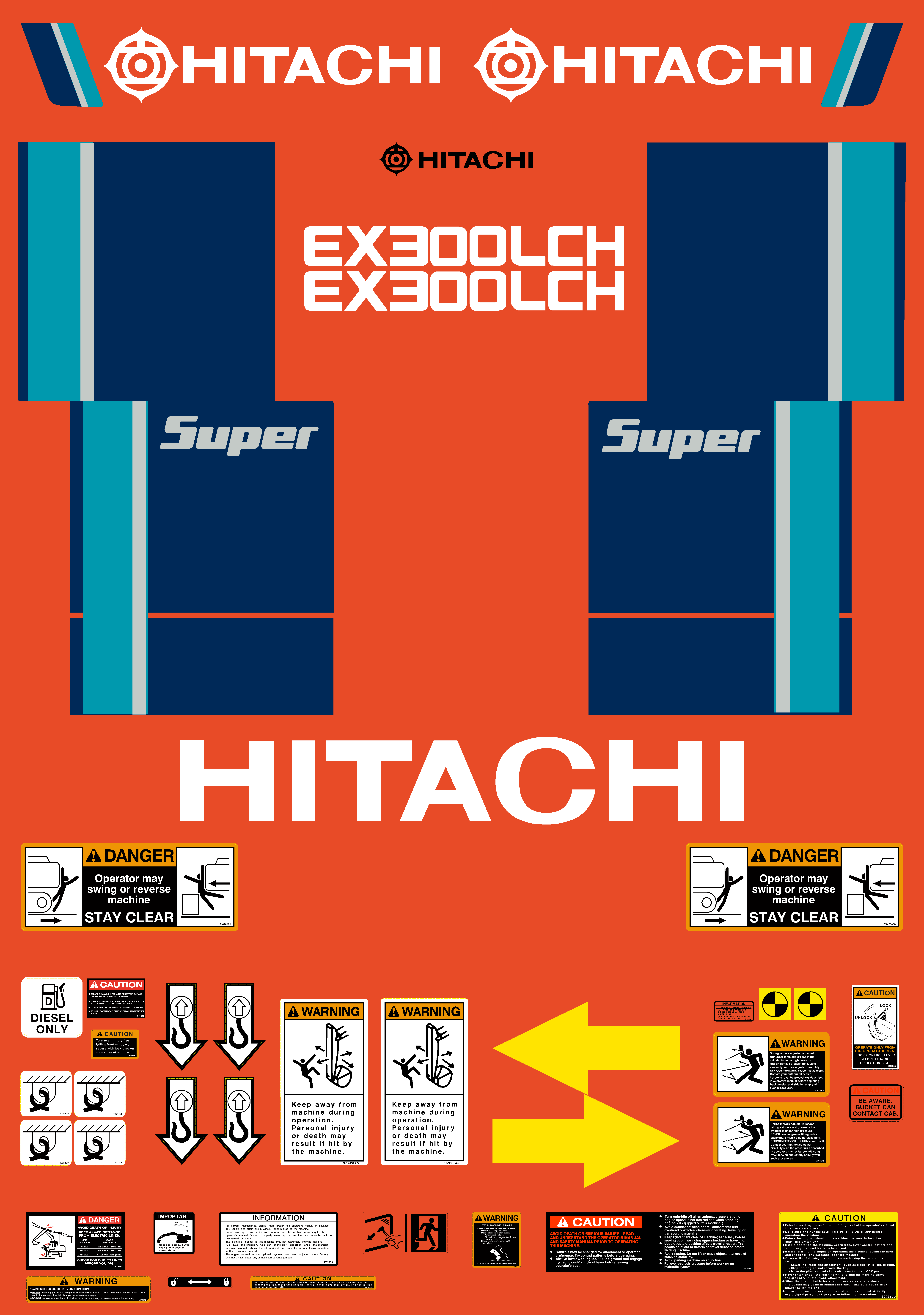Hitachi Excavators EX300LCH-2 Decal Packages