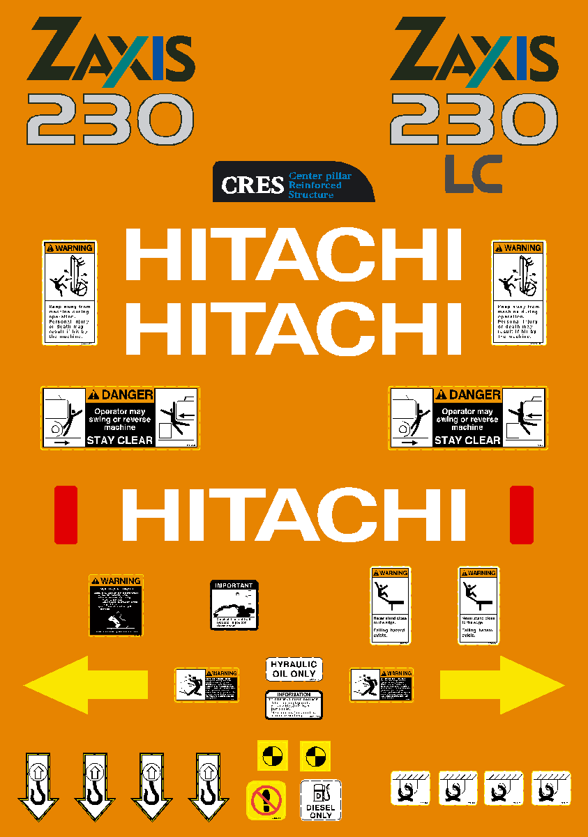 Hitachi Excavators ZAXIS 230 and 230LC Decal Packages