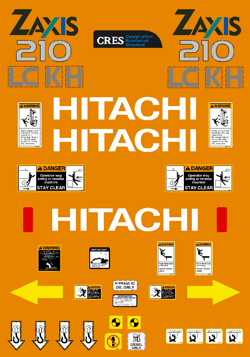 Hitachi Excavators ZAXIS 210 and 210LC Decal Packages