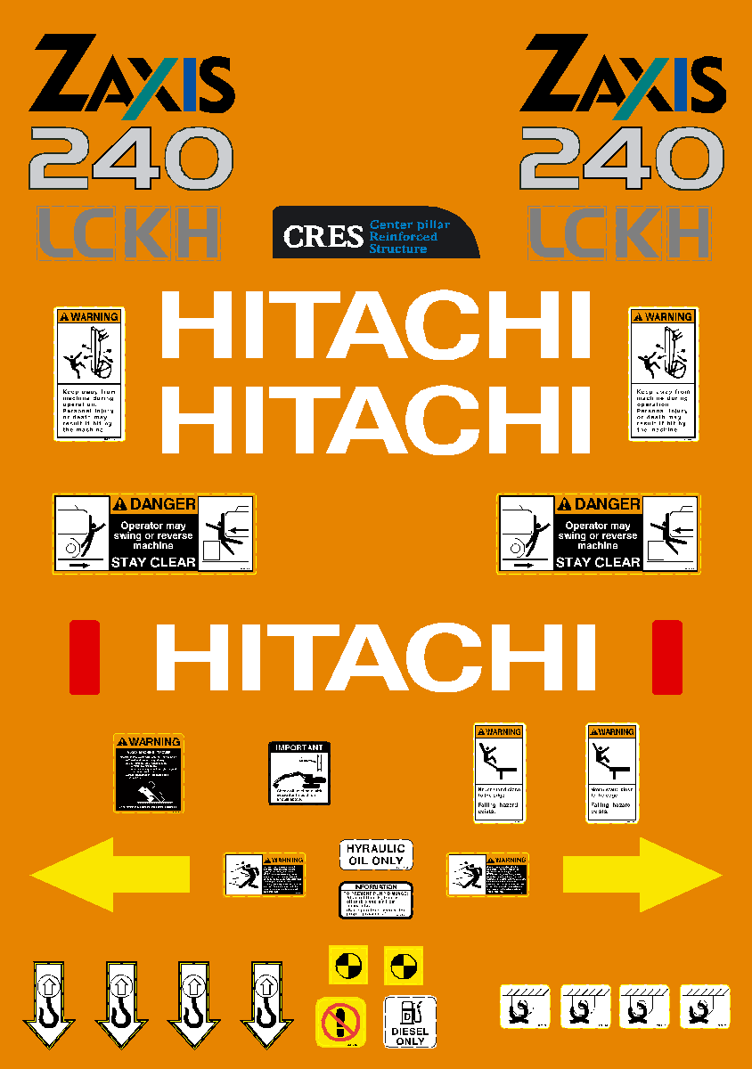 Hitachi Excavators ZAXIS 240 and 240LC Decal Packages