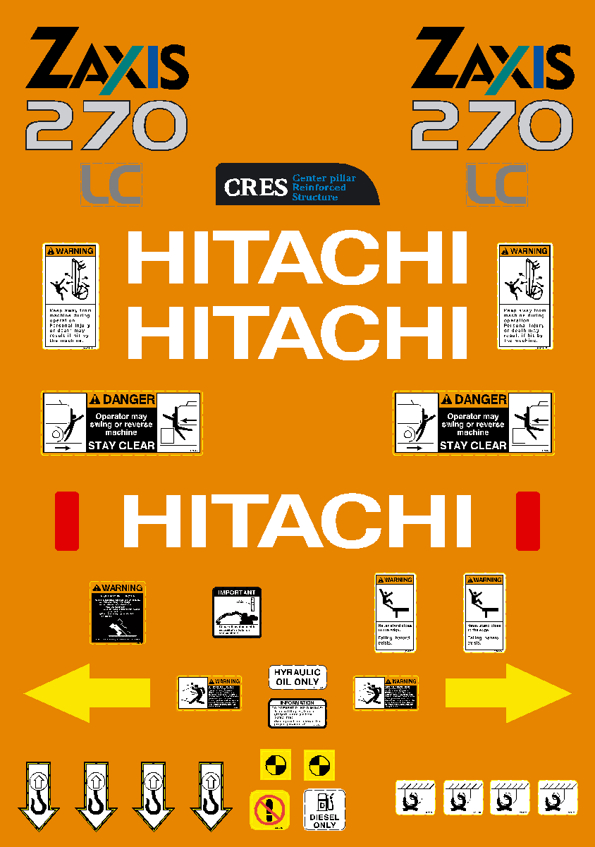 Hitachi Excavators ZAXIS 270 and 270LC Decal Packages