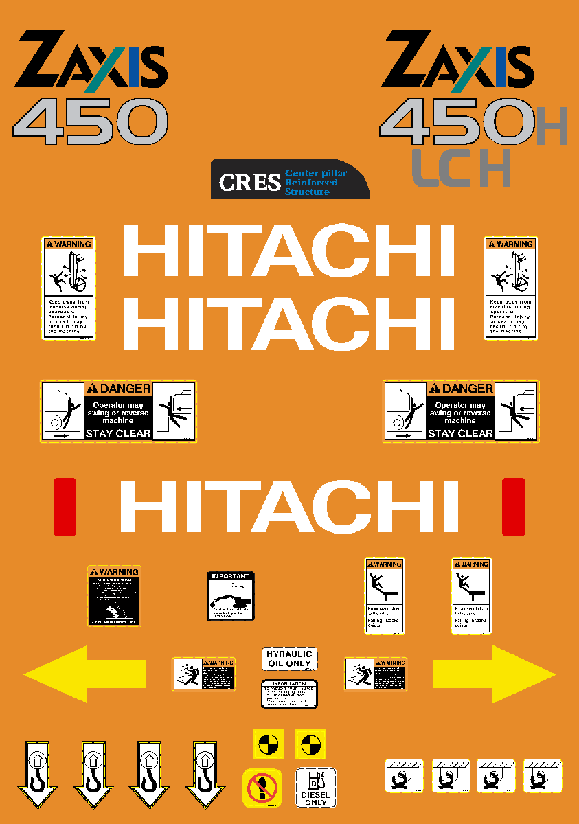 Hitachi Excavators ZAXIS 450 and 450 LC H Decal Packages