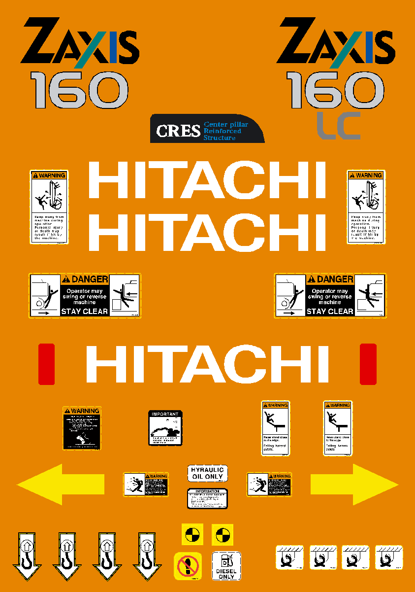 Hitachi Excavators ZAXIS 160 and 160LC Decal Packages