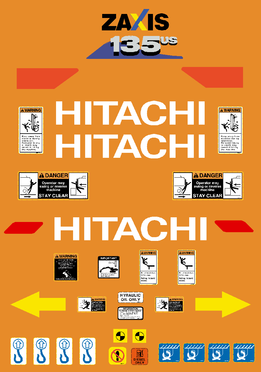 Hitachi Excavators ZAXIS 135US-6 Decal Packages