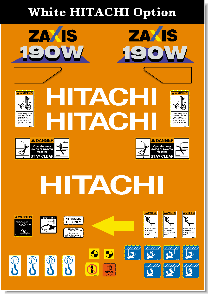 Hitachi Excavators ZAXIS 190W-6 Decal Packages