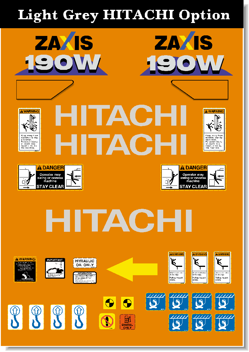 Hitachi Excavators ZAXIS 190W-6 Decal Packages