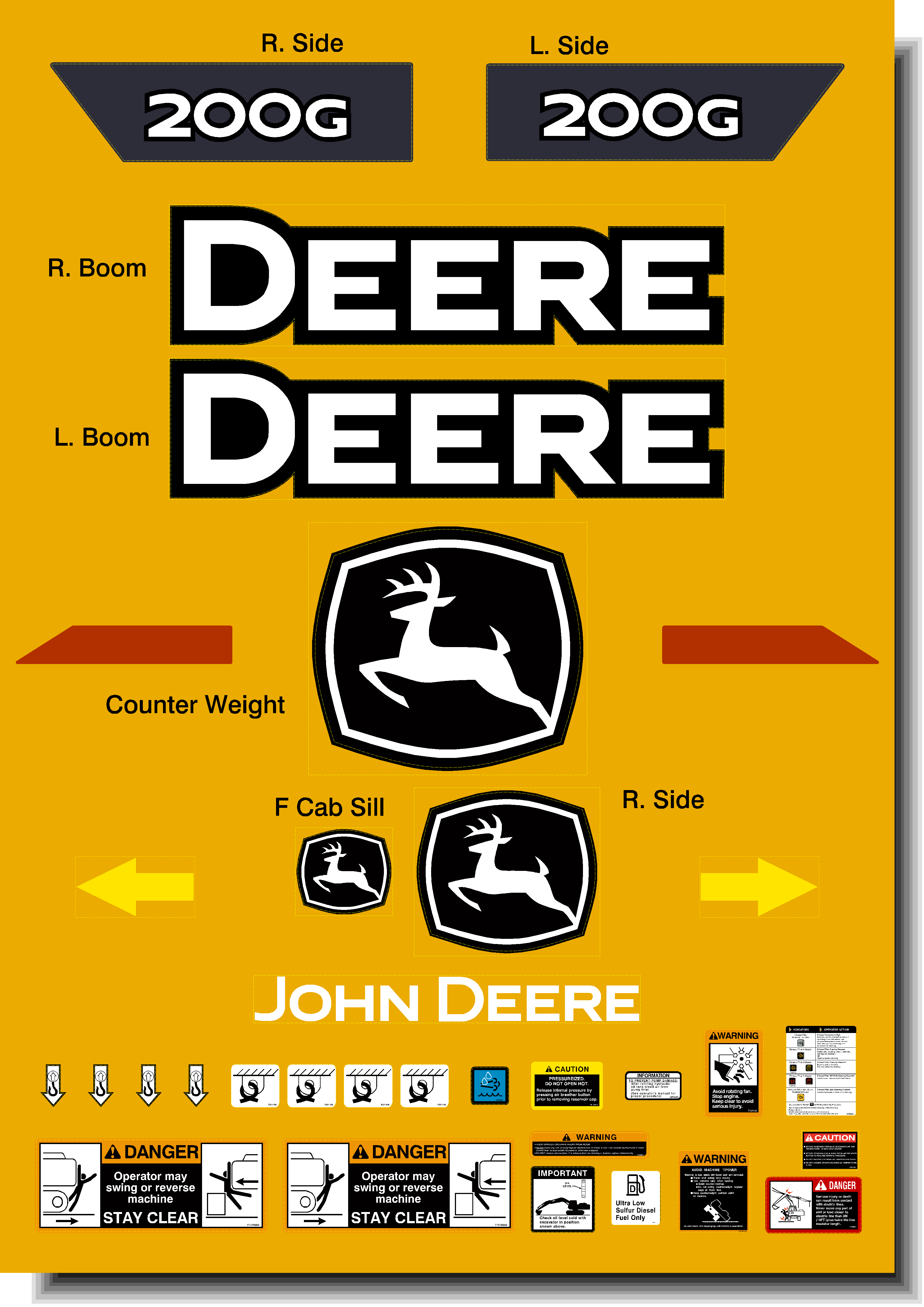 Deere Excavators 200G Decal Packages