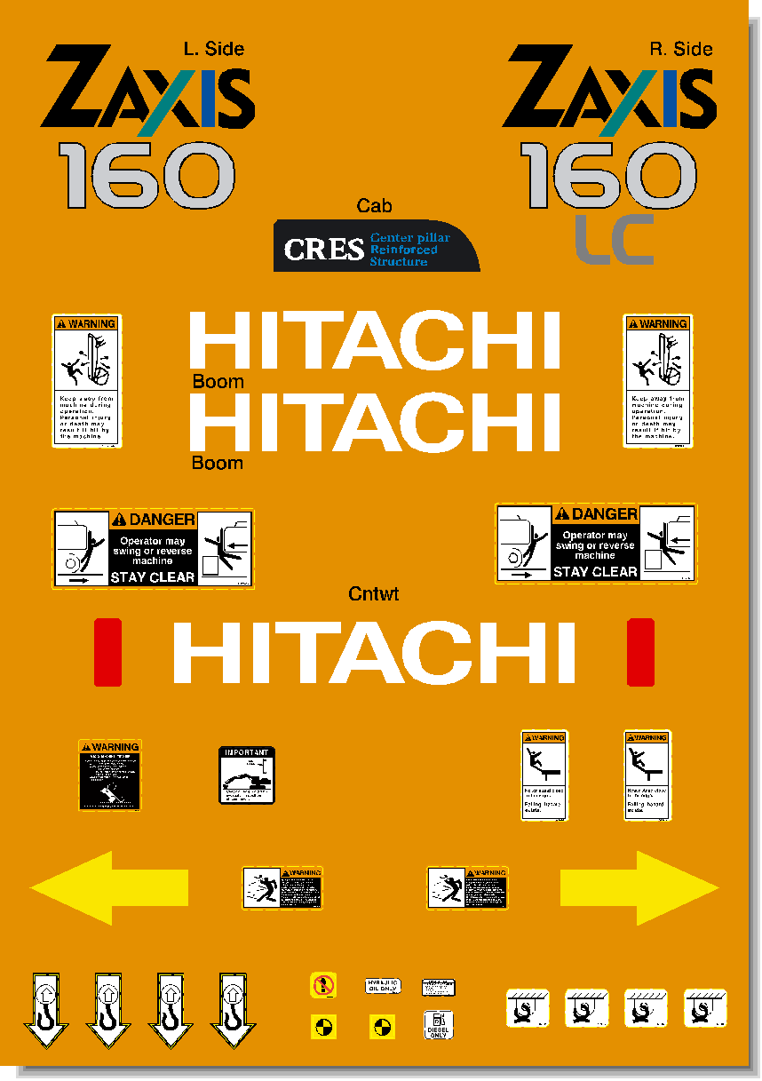 Hitachi Excavators ZAXIS 160 and 160LC Decal Packages