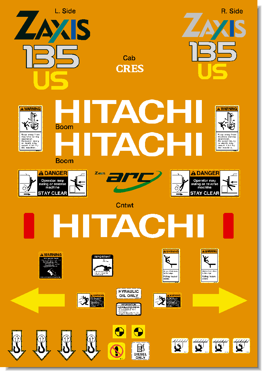 Hitachi Excavators ZAXIS 135US Decal Packages