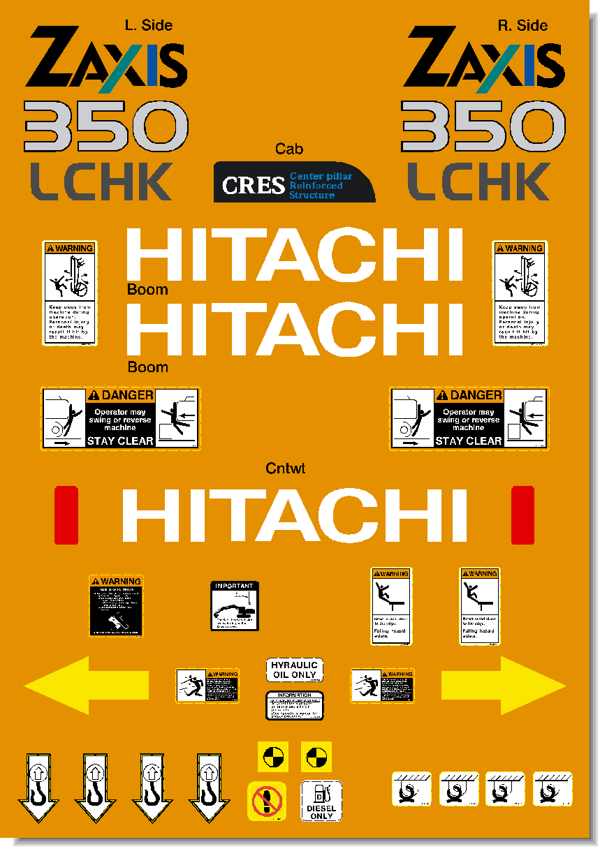 Hitachi Excavators ZAXIS 350 and LC H K Decal Packages