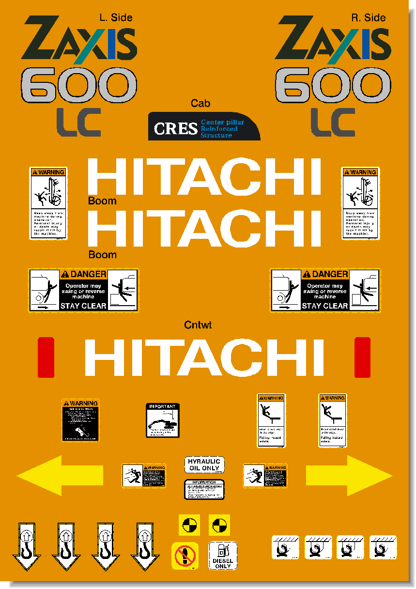 Hitachi Excavators ZAXIS 600LC Decal Packages