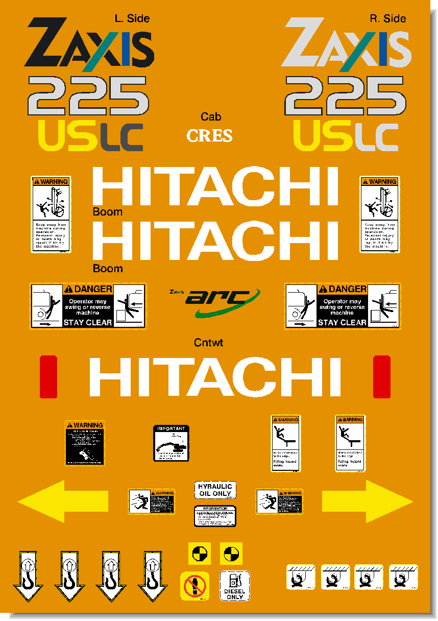 Hitachi Excavators ZAXIS 225USLC Decal Packages