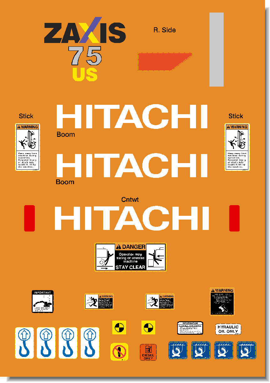 Hitachi Excavators ZAXIS 75US-3 Decal Packages