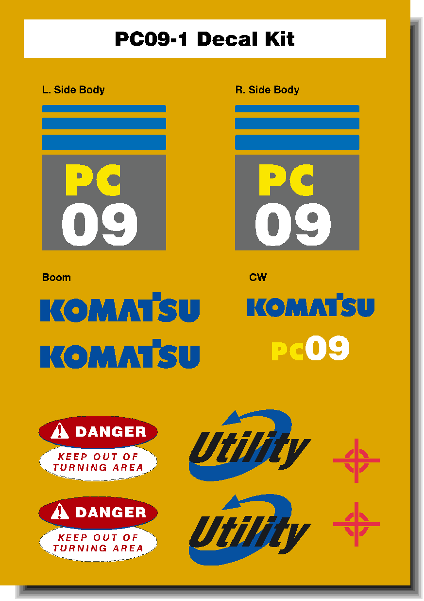 Komatsu Excavator PC09-1 Decal Packages